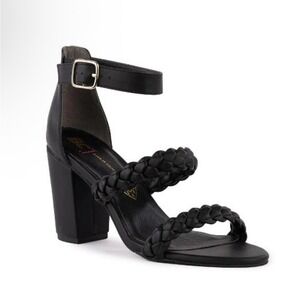 BC Footwear Black‎ Braided Block Heel Sandals 8.5 NIB Ankle Strap Minimalist